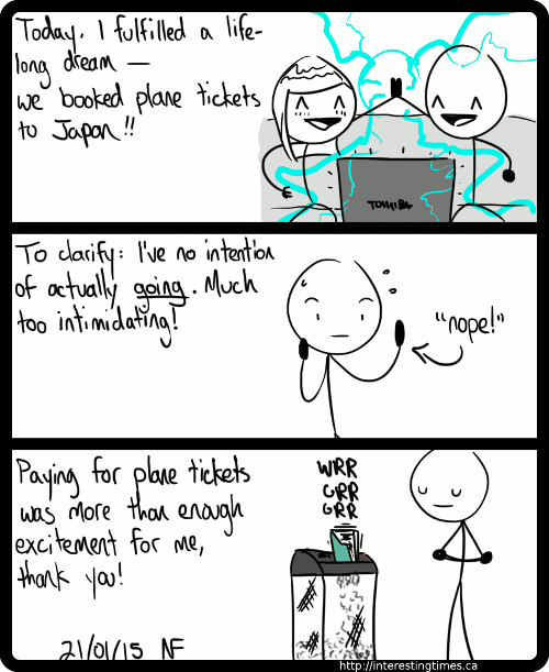 But how is he shredding the tickets if he clearly booked them online in the first panel? How about this, I printed them and made a little folder and everything