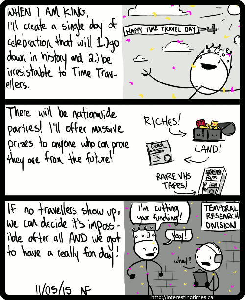 Today's comic is based on a dream I just had; I was packing my bags because I was convinced I would invent time travel and come back to pick myself up. But I never showed up :(